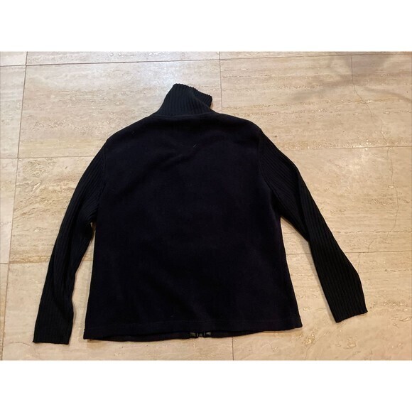 DEBBIE MORGAN by DESIGN L black fleece jacket Knitted collar sleeve Leather Trim - Picture 5 of 5